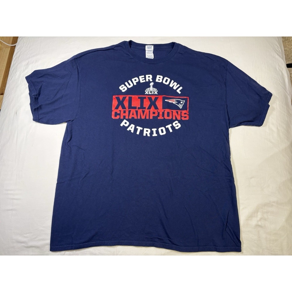 New England Patriots Super Bowl XLIX Champions Shirt Mens 2XL Navy Delta NFL Tee